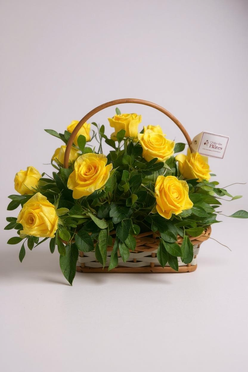 Cesta de Rosas Amarelas