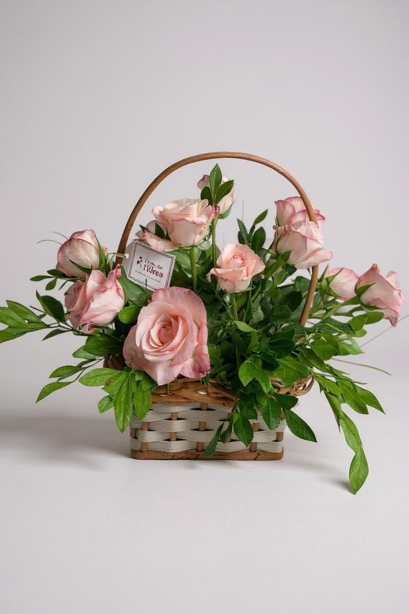 Cesta de Rosas Cor de Rosa